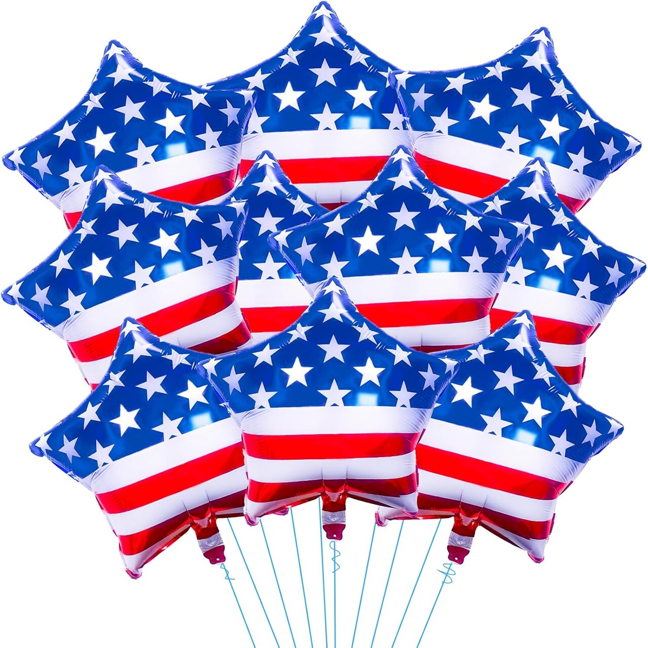 10 Pieces 18 Inches American Flag Star Foil Balloons, Patriotic Red, White, and Blue Mylar Balloons